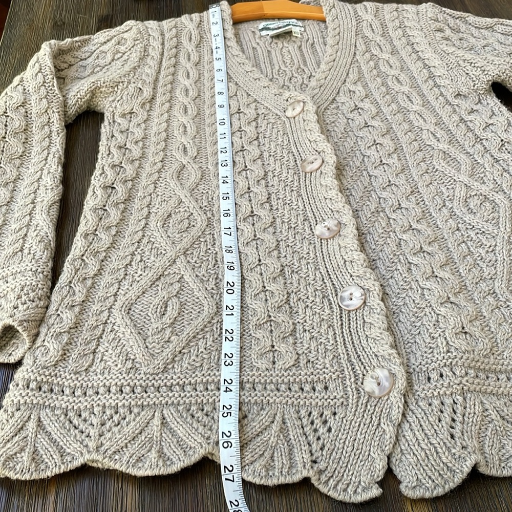 Aran Craft Merino Wool Button Front Scalloped Cardigan Sweater Sz XS - Picture 7 of 7